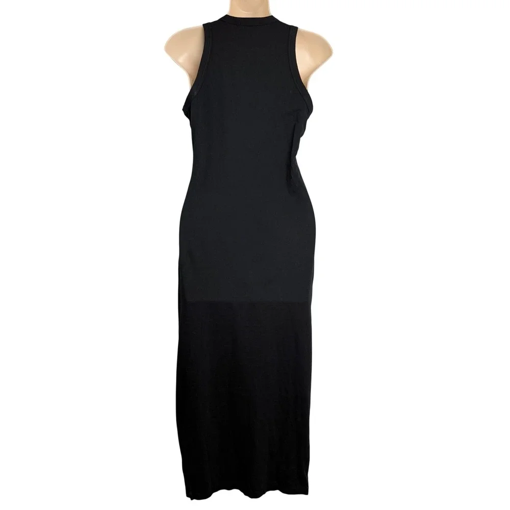 Standard James Perse Black Cotton Knit Split Neck Pencil Maxi Dress 1 Small - Picture 3 of 9